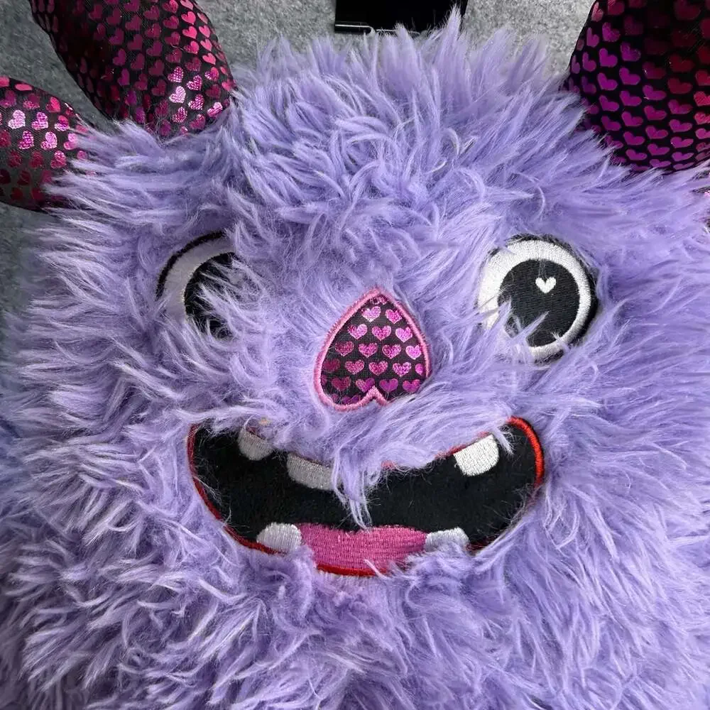 Hug & Luv Purple Shaggy Monster Plush with Heart Pattern Accents